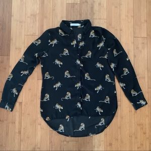 european button down cheetah print blouse